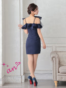 an/AOC-3639/ワンピース/キャバドレス/ミニドレス/ワンカラー/ショルダーリボン/フロントジップ/ショルダーチェーン/オフショルダー/ミント/XS/小さいサイズあり