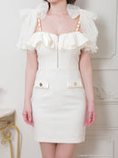 an/AOC-3639/ワンピース/キャバドレス/ミニドレス/ワンカラー/ショルダーリボン/フロントジップ/ショルダーチェーン/オフショルダー/ミント/XS/小さいサイズあり