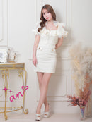 an/AOC-3639/ワンピース/キャバドレス/ミニドレス/ワンカラー/ショルダーリボン/フロントジップ/ショルダーチェーン/オフショルダー/ミント/XS/小さいサイズあり