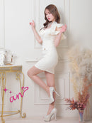 an/AOC-3639/ワンピース/キャバドレス/ミニドレス/ワンカラー/ショルダーリボン/フロントジップ/ショルダーチェーン/オフショルダー/ミント/XS/小さいサイズあり