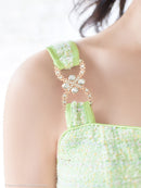 an/AOC-3642/ワンピース/キャバドレス/ツイード/ミニドレス/バックリボン/タイト/フロントジップ/ノースリーブ/チェーン