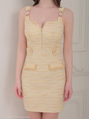 an/AOC-3642/ワンピース/キャバドレス/ツイード/ミニドレス/バックリボン/タイト/フロントジップ/ノースリーブ/チェーン