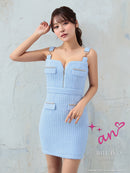 an/AOC-3645/ワンピース/キャバドレス/スーパーストレッチツイード/ミニドレス/フロントジップ/ノースリーブ