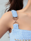 an/AOC-3645/ワンピース/キャバドレス/スーパーストレッチツイード/ミニドレス/フロントジップ/ノースリーブ