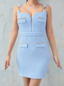 an/AOC-3645/ワンピース/キャバドレス/スーパーストレッチツイード/ミニドレス/フロントジップ/ノースリーブ