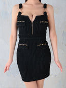 an/AOC-3645/ワンピース/キャバドレス/スーパーストレッチツイード/ミニドレス/フロントジップ/ノースリーブ