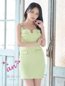 an/AOC-3645/ワンピース/キャバドレス/スーパーストレッチツイード/ミニドレス/フロントジップ/ノースリーブ