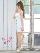 an/AOC-3645/ワンピース/キャバドレス/スーパーストレッチツイード/ミニドレス/フロントジップ/ノースリーブ