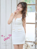 an/AOC-3645/ワンピース/キャバドレス/スーパーストレッチツイード/ミニドレス/フロントジップ/ノースリーブ