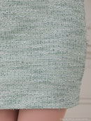 an/AOC-3646/ワンピース/キャバドレス/ミニドレス/ツイード/フロントジップ/パールボタン/タイト/白/ホワイト/グリーン