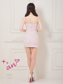 an/AOC-3649/ワンピース/キャバドレス/ミニドレス/チェック柄/フロントジップ/リボン/ショルダーチェーン/タイト/ピンク