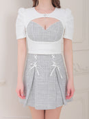 an/AOC-3651/セットアップ/キャバドレス/ミニドレス/ツイード/袖あり/半袖/パフスリーブ/プリーツスカート/Aライン/