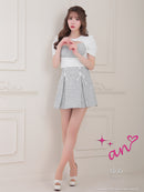 an/AOC-3651/セットアップ/キャバドレス/ミニドレス/ツイード/袖あり/半袖/パフスリーブ/プリーツスカート/Aライン/