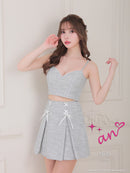 an/AOC-3651/セットアップ/キャバドレス/ミニドレス/ツイード/袖あり/半袖/パフスリーブ/プリーツスカート/Aライン/