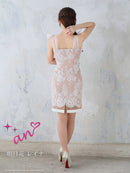 an/AOC-3655/ミニドレス/キャバドレス/ワンピース/ショルダーリボン/総レース/タイト/Vネック/ノースリーブ/フロントジップ