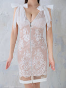 an/AOC-3655/ミニドレス/キャバドレス/ワンピース/ショルダーリボン/総レース/タイト/Vネック/ノースリーブ/フロントジップ