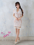 an/AOC-3655/ミニドレス/キャバドレス/ワンピース/ショルダーリボン/総レース/タイト/Vネック/ノースリーブ/フロントジップ