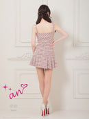 an/AOC-3659/セットアップ/キャバドレス/ツイード/ミニドレス/チェック/タイト/フロントジップ/ノースリーブ/プリーツ