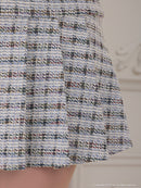 an/AOC-3659/セットアップ/キャバドレス/ツイード/ミニドレス/チェック/タイト/フロントジップ/ノースリーブ/プリーツ