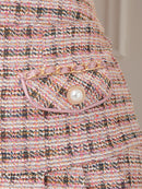 an/AOC-3659/セットアップ/キャバドレス/ツイード/ミニドレス/チェック/タイト/フロントジップ/ノースリーブ/プリーツ