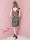 an/AOC-3663/ワンピース/キャバドレス/ミニドレス/総レース/Vネック/両肩リボン/リボンショルダー/タイト/黒/白