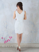 an/AOC-3663/ワンピース/キャバドレス/ミニドレス/総レース/Vネック/両肩リボン/リボンショルダー/タイト/黒/白