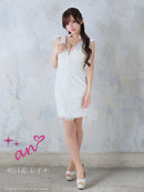 an/AOC-3663/ワンピース/キャバドレス/ミニドレス/総レース/Vネック/両肩リボン/リボンショルダー/タイト/黒/白