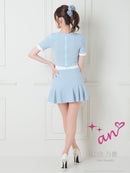 an/AOC-3679/セットアップ/キャバドレス/バイカラー/プリーツスカート/半袖/袖あり/二の腕カバー