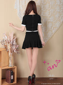 an/AOC-3679/セットアップ/キャバドレス/バイカラー/プリーツスカート/半袖/袖あり/二の腕カバー