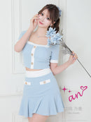 an/AOC-3679/セットアップ/キャバドレス/バイカラー/プリーツスカート/半袖/袖あり/二の腕カバー