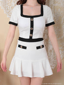 an/AOC-3679/セットアップ/キャバドレス/バイカラー/プリーツスカート/半袖/袖あり/二の腕カバー