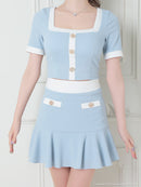 an/AOC-3679/セットアップ/キャバドレス/バイカラー/プリーツスカート/半袖/袖あり/二の腕カバー