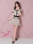 an/AOC-3679/セットアップ/キャバドレス/バイカラー/プリーツスカート/半袖/袖あり/二の腕カバー