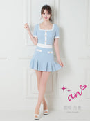 an/AOC-3679/セットアップ/キャバドレス/バイカラー/プリーツスカート/半袖/袖あり/二の腕カバー