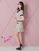 an/AOC-3679/セットアップ/キャバドレス/バイカラー/プリーツスカート/半袖/袖あり/二の腕カバー