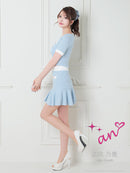 an/AOC-3679/セットアップ/キャバドレス/バイカラー/プリーツスカート/半袖/袖あり/二の腕カバー