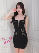 an/AOC-3684/ワンピース/キャバドレス/ミニドレス/フロントジップ/ノースリーブ/タイト/編み上げ/ベルトデザイン/一条響さん着用