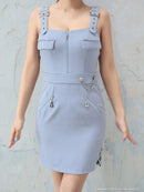 an/AOC-3684/ワンピース/キャバドレス/ミニドレス/フロントジップ/ノースリーブ/タイト/編み上げ/ベルトデザイン/一条響さん着用