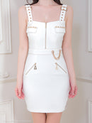 an/AOC-3684/ワンピース/キャバドレス/ミニドレス/フロントジップ/ノースリーブ/タイト/編み上げ/ベルトデザイン/一条響さん着用