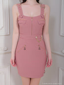 an/AOC-3684/ワンピース/キャバドレス/ミニドレス/フロントジップ/ノースリーブ/タイト/編み上げ/ベルトデザイン/一条響さん着用