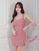 an/AOC-3684/ワンピース/キャバドレス/ミニドレス/フロントジップ/ノースリーブ/タイト/編み上げ/ベルトデザイン/一条響さん着用