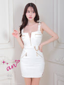 an/AOC-3684/ワンピース/キャバドレス/ミニドレス/フロントジップ/ノースリーブ/タイト/編み上げ/ベルトデザイン/一条響さん着用