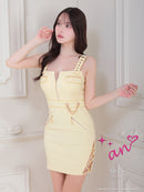 an/AOC-3684/ワンピース/キャバドレス/ミニドレス/フロントジップ/ノースリーブ/タイト/編み上げ/ベルトデザイン/一条響さん着用