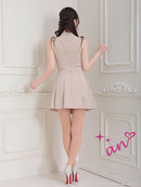 an/AOC-3685/セットアップ/キャバドレス/ミニドレス/カットアウト/ショルダーリボン/ワンカラー/フロントジップ/プリーツ/白/ホワイト/モスグリーン/一条響さん着用