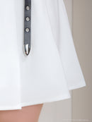 an/AOC-3685/セットアップ/キャバドレス/ミニドレス/カットアウト/ショルダーリボン/ワンカラー/フロントジップ/プリーツ/白/ホワイト/モスグリーン/一条響さん着用