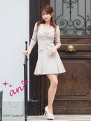 an/AOC-3689/ミニドレス/キャバドレス/ジャケット風デザイン/襟付き/パールボタン/袖あり/プリーツスカート/ワンカラー