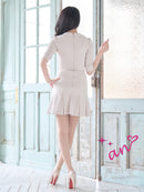 an/AOC-3689/ミニドレス/キャバドレス/ジャケット風デザイン/襟付き/パールボタン/袖あり/プリーツスカート/ワンカラー