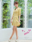 an/AOC-3689/ミニドレス/キャバドレス/ジャケット風デザイン/襟付き/パールボタン/袖あり/プリーツスカート/ワンカラー