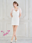 an/AOC-3693/ワンピース/キャバドレス/ミニドレス/ツイード/レース/バックリボン/カットアウト/フロントジップ/半袖/袖あり