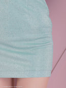 an/AOC-3696/キャバドレス/ミニドレス/ラインストーン/Vネック/リボン/長袖/袖あり/ショルダービジュー/フロントジップ/ラメ生地